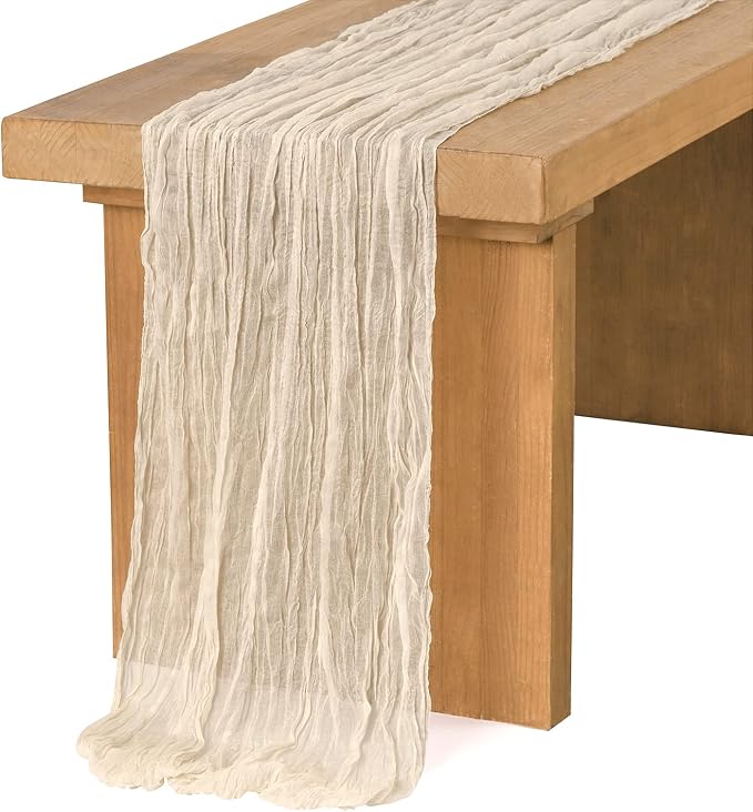 Ling's Moment 10Ft Ivory Cheesecloth Table Runner | Beige Cream White, Gauze by LingsMoment