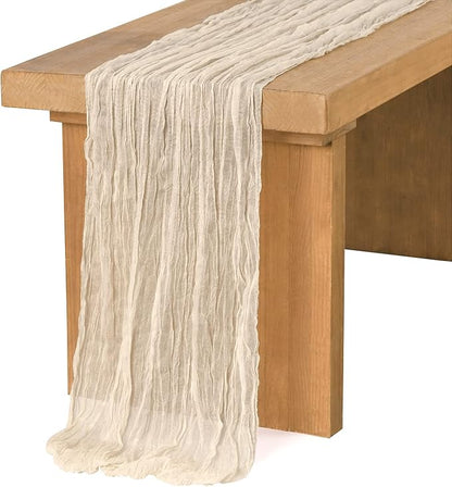 Ling's Moment 10Ft Ivory Cheesecloth Table Runner | Beige Cream White, Gauze by LingsMoment