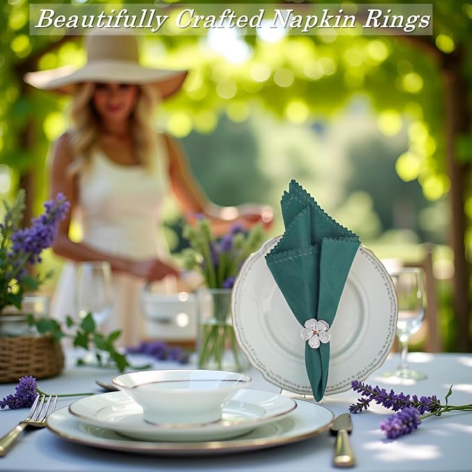12pcs Silver Plum Blossom Napkin Rings, Elegant Flower Napkin Ring Silver Holder - Image 5