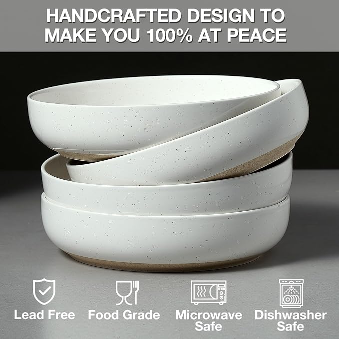 Gencywe 8.3" Pasta Bowls Set of 4, 34 oz Ceramic Salad Bowls, Wide and Shallow - Image 3
