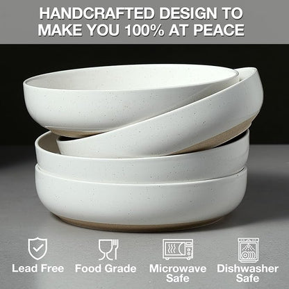 Gencywe 8.3" Pasta Bowls Set of 4, 34 oz Ceramic Salad Bowls, Wide and Shallow - Image 3
