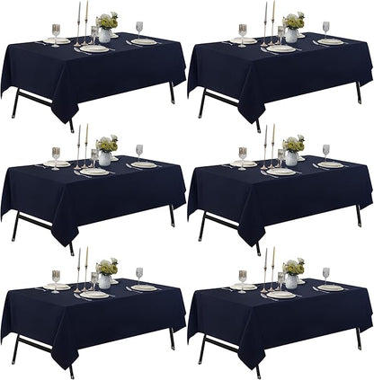 6-Pack 60x144 inch Navy Blue Table Cloths, Solid Stain and Wrinkle Resistant Oblong Tablecloth, Premium Plain Weave Polyester Fabric Rectangle Table Linen Covers for Hotel, Banquet