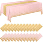 Breling 24 Pack Pink and Gold Disposable Plastic Tablecloths and Satin Table Runner Set, 54 x 108 Inch Tablecloth, 12 x 108 Inch Table Runners for Wedding Graduation Birthday Baby Shower