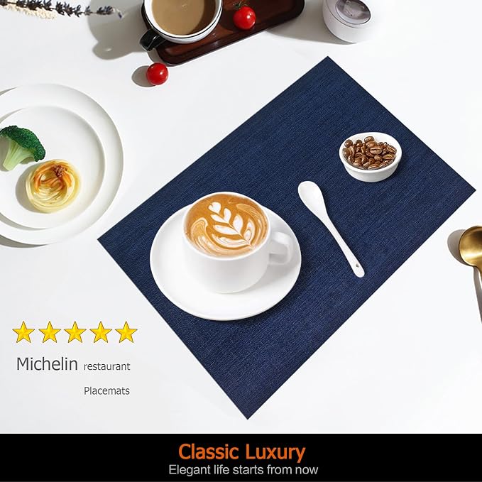 Navy Blue Vinyl Placemats Set of 8, Heat Resistant Table Placemats | 18x12 inch - Image 2