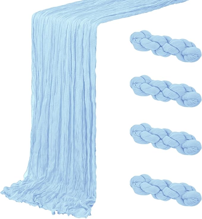 4 Pack Baby Blue Cheesecloth Table Runner 20 x 120 inch Gauze Table Runners 10 by ACSUIT