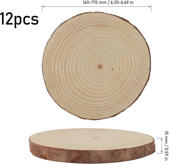 KINJOEK 12 PCS 6-7 Inch Natural Wood Slices - Image 3