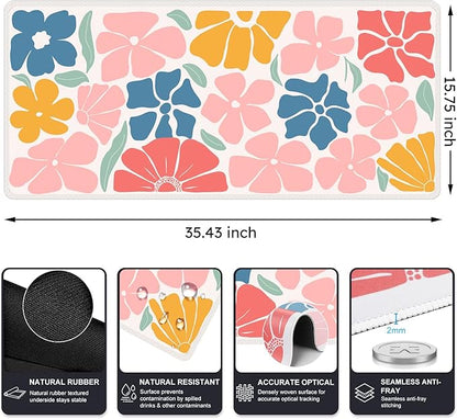 iCasso XXL Large Mouse Mat, Anti-slip Big Mousepad with Stitched Edges, Keyboard Pad Mat for Computer, Work, Gaming (Colorful Flower)