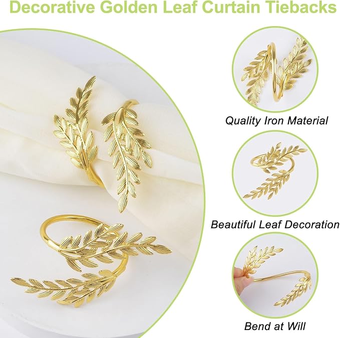 12-Piece Gold Leaves Napkin Ring Set, Napkin Holders - Image 5