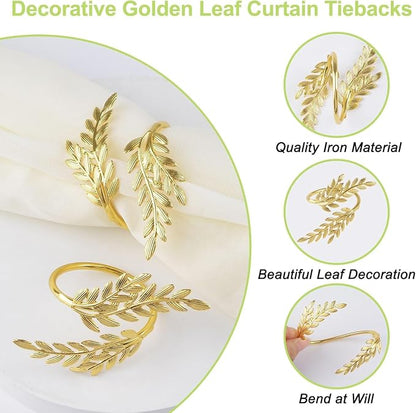 12-Piece Gold Leaves Napkin Ring Set, Napkin Holders - Image 5