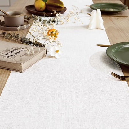 Cotton Linen Table Runner, 13x108 Inch, Off White - Image 2