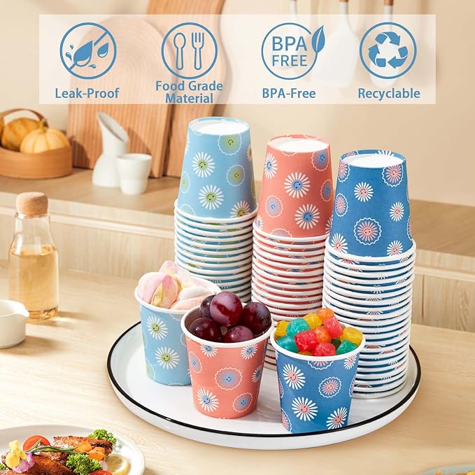 SIUQ 600 Pack 5 oz Paper Cups Disposable Small Bathroom Mouthwash Cups | Daisy - Image 5
