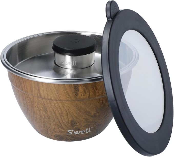 S’well Stainless Steel Salad Bowl Kit, Teakwood Finish, Includes 2oz Condiment - Image 3