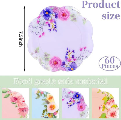 60Pcs Floral Plastic Plates - Image 2