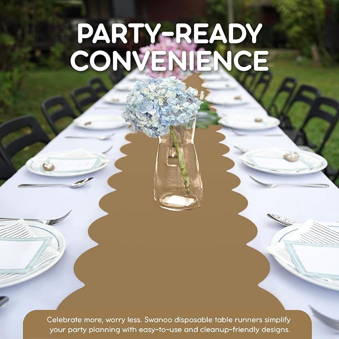 Gold Scallop Table Runner, Disposable Plastic, 5 Pack - Image 3