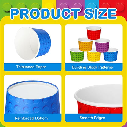 CHENGU 60 Pcs Building Block Snack Cups 9 oz Colorful Paper Ice Cream Bowls - Image 4