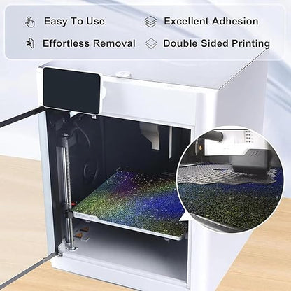 Flexible Rainbow Starry PEY+Carbon Fiber PET Spring Steel Plate for Bambu Lab X1 X1C X1E P1P P1S P2S A1, Double Sided Textured PEY PET Build Plate 257x257mm for Bambu 3D Printers