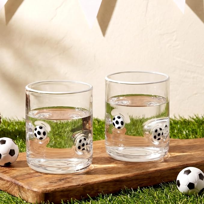 SiliFine 2 Pcs Soccer Icon Juice Glasses, 14oz Ball Sport Stemless Wine by SiliFine