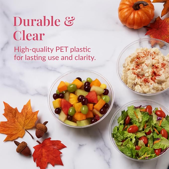 Prestee 12 Pack Clear Plastic Serving Bowls - 53 Oz Round Reusable and - Image 2