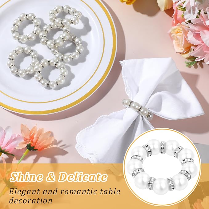 100Pcs Pearl Napkin Rings, Round Napkin Ring Holder, Elegant Serviette Napkin - Image 5