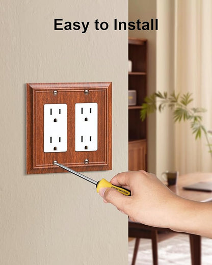2-Pack Decorative Double Decorator Outlet Cover Plate, Wood Grain Durable Natural Bamboo Fiber Wall Plates for Electrical Outlets, Receptacle, GFCI Outlet, Dimmer Switch, 2-Gang, Corrosion Resistant