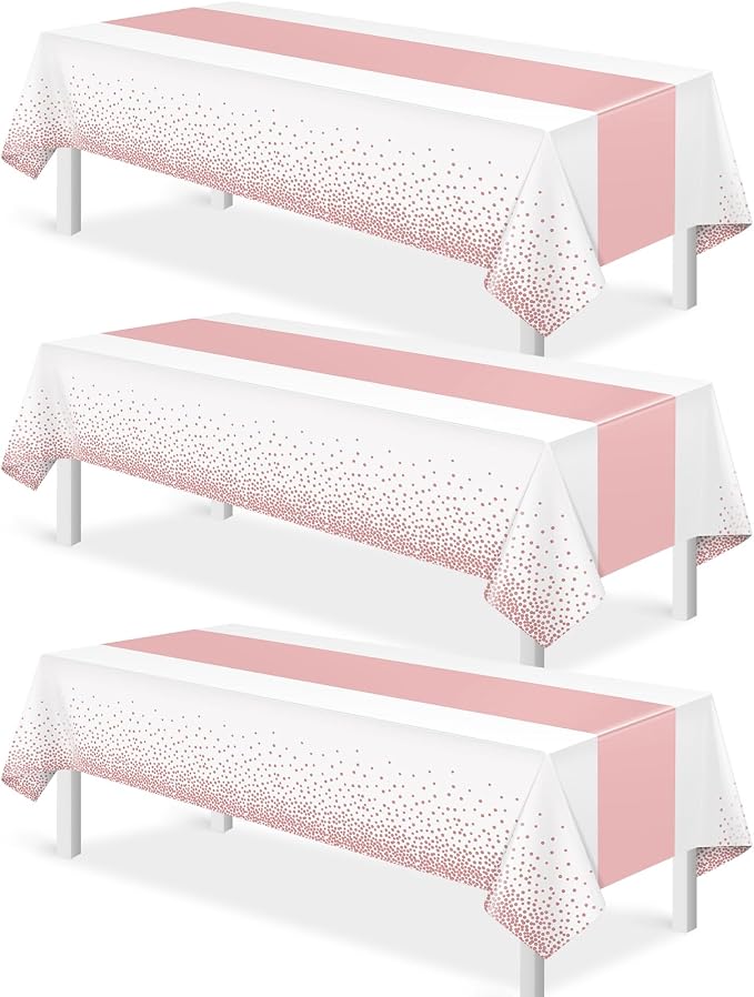 3Pcs White and Rose Gold Tablecloth Party Decorations, Plastic White Table by MASHAN