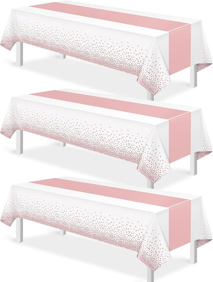 3Pcs White and Rose Gold Tablecloth Party Decorations, Plastic White Table by MASHAN