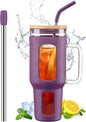 WINSA Glass Tumbler with Lid and Straw, 46 oz, Dark Purple | Iced Coffee Cup by WINSA