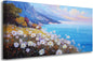 Anolyfi Coastal Landscape Wall Art Nature Flower Mountain Canvas Painting Blue Ocean Seascape Picture, Textured Artwork Large Framed for Living Room Bedroom Bathroom Kitchen Office Home Decor 40"x20"