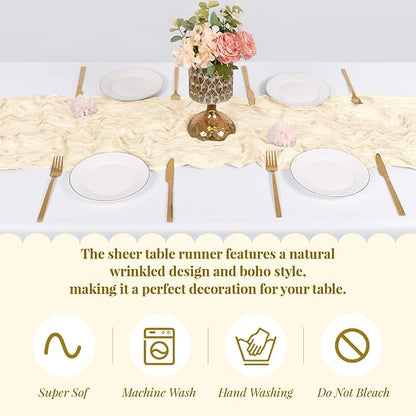6 Pack Ivory Cheesecloth Table Runner, 17 x 108 Inch, Gauze Cheese Cloth Table - Image 5
