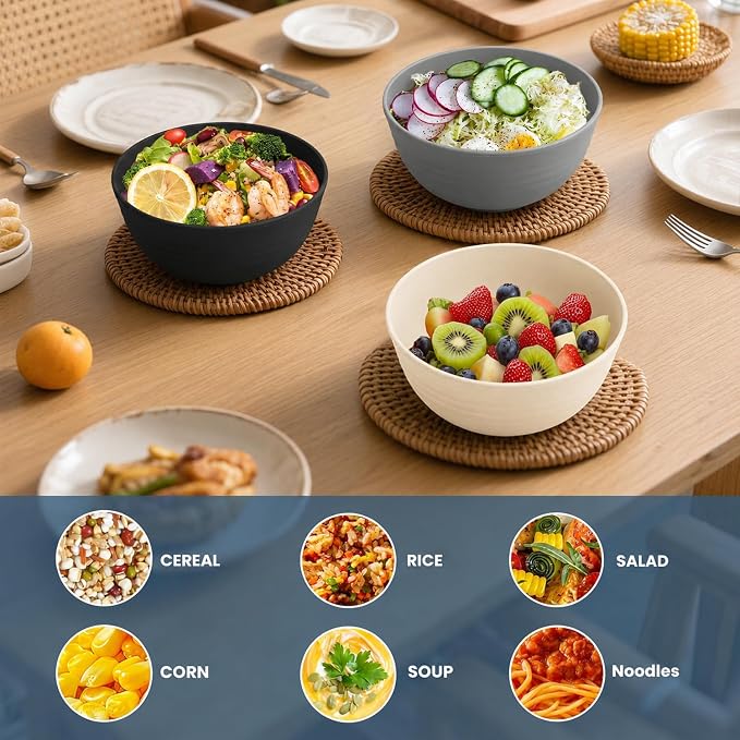 Wheat Straw Bowls Sets of 6, 26oz Plastic Bowl Reusable, Unbreakable Cereal Bowl - Image 5