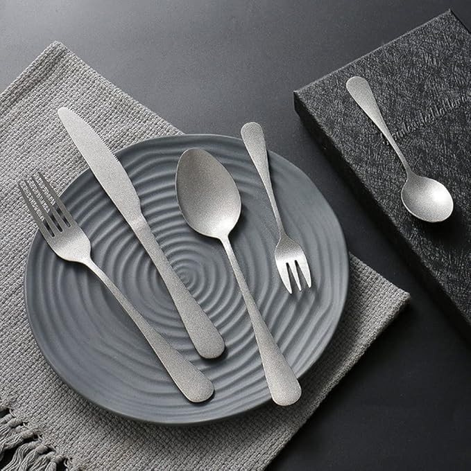 Matte Silverware Set for 10 Stainless Steel Flatware Set Vintage Style Delicate Cutlery Utensils 50 Piece Include Knives Forks and Spoons Tableware Set for Home Kitchen Wedding Restaurant