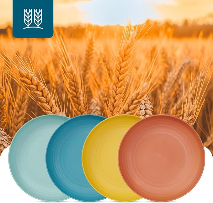 Luckore 10 Inch Wheat Straw Plates Deep Dinner Plates Set of 8 Unbreakable | - Image 3