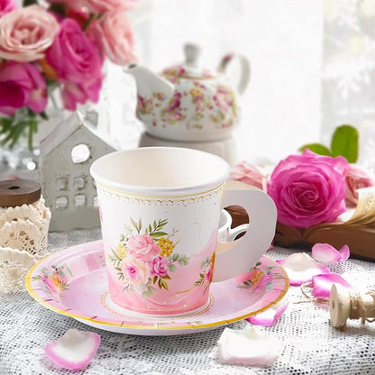 HOMIX 24 Paper Tea Cups and Plates, 7 OZ Disposable Teacups and Saucer Sets | - Image 6