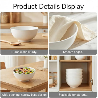 2 Pack Porcelain Soup Bowls, 27 Oz Large Deep White Ceramic Bowls - Image 4