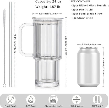 INSETLAN 24 oz Ribbed Glass Tumbler - Image 3