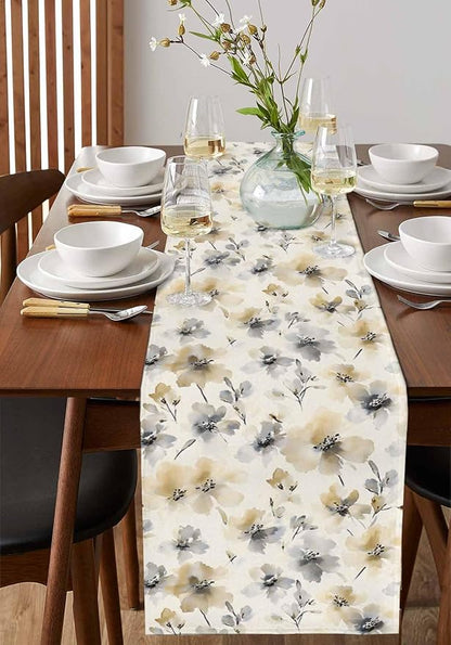 Watercolor Flower Short Table Runners 36 Inches, Cotton Linen Fabric Table - Image 2