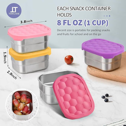 4Pack Small 8oz Stainless Steel Snack Containers - Image 4