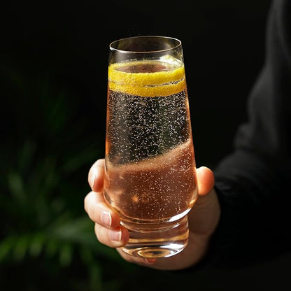 Viski Weighted Stemless Champagne Flutes - Modern Crystal Wine Martini Mimosa Cocktail Glasses Round Footed Base, Bar Fluted Glassware, Housewarming Wedding Champagne Gift - Set of 2, 9.5oz, Clear