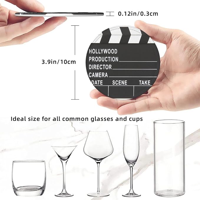 Movie Cinema Lapper Board Drinking Coasters PU Leather Coaster - Image 3