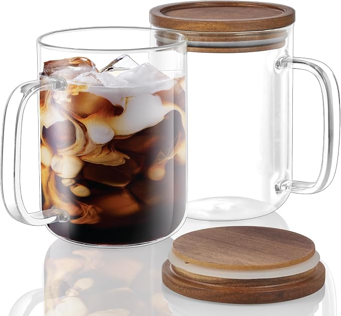 DRASTAR Glass Coffee Cups, 12 oz Clear Coffee Mugs by EnhanceYourDailyLife