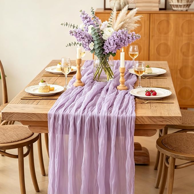 6Pcs Lilac Table Runner, 10FT Rustic Gauze Lavender Table Runner 35*120inch - Image 3