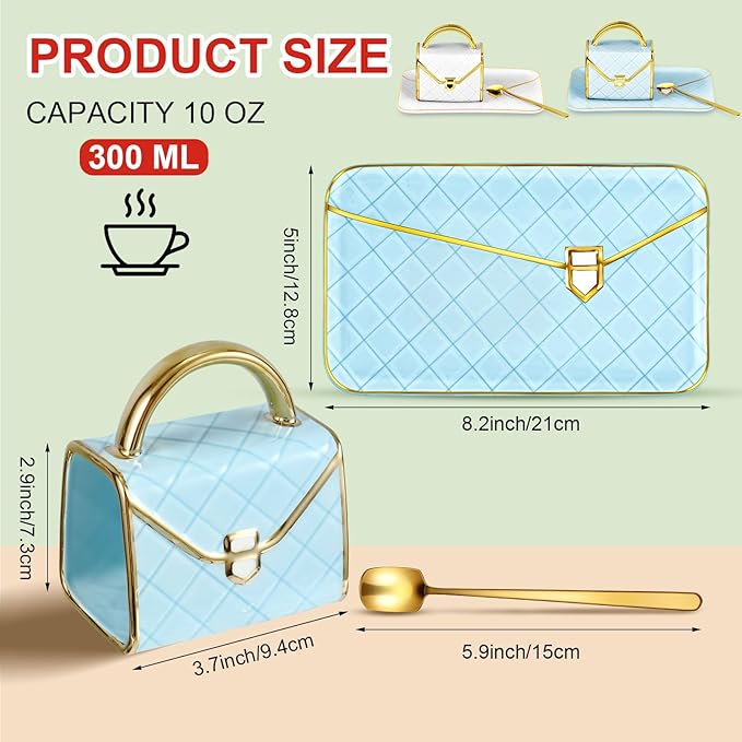 Zubebe 2 Sets Coffee Mug Elegant Handbag Shaped Cup Modern Ceramic Purse Mug - Image 2