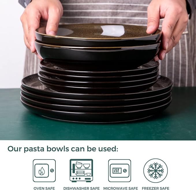 LERATIO 9.0" Ceramic Pasta Bowls Set of 6, 38oz Large Stoneware Bowls Set | - Image 3