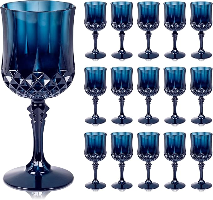 Ciaell 24 Pack Blue Plastic Wine Glasses by Ciaell