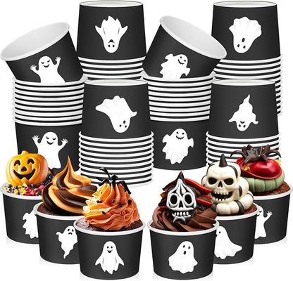 CHENGU 60 Pcs Halloween Snack Cups 9 oz Disposable Ghost Paper Ice Cream Bowls by CHENGU