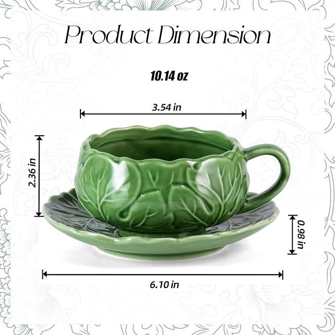 KAMMAK Tea Cups and Saucers Set of 2, 10 oz Porcelain Coffee Cups, SY008 | - Image 2