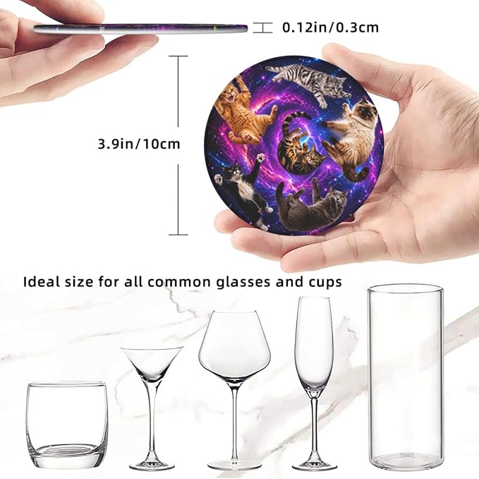 Cosmic Galaxy Cat Art Leather Coasters Set of 6 - Image 5