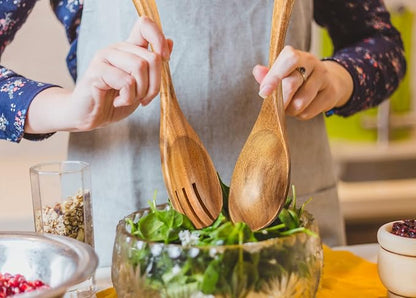 10.2in Wood Salad Servers, Long Handle Salad Server Set | - Image 7