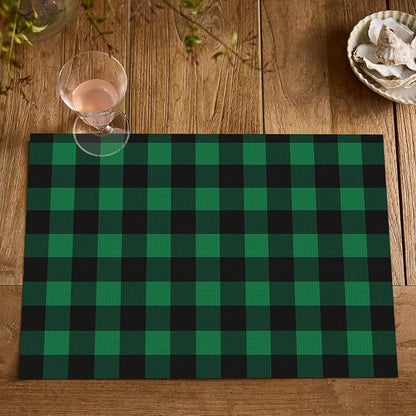 Artoid Mode Buffalo Plaid Vinyl Placemats Set of 4, 12x18 Inch Washable Non-Slip Heat Resistant Plastic Place Mats for Party Dining Table, Black/Green