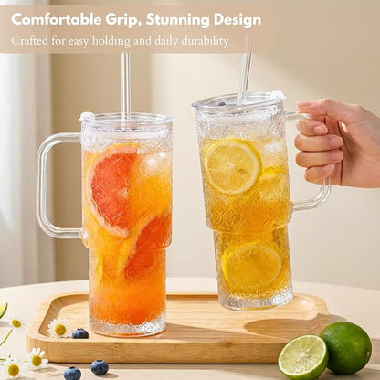 20 oz Glass Tumbler with Lid and Straw, Glass Iced Coffee Cups, Spill-proof - Image 9